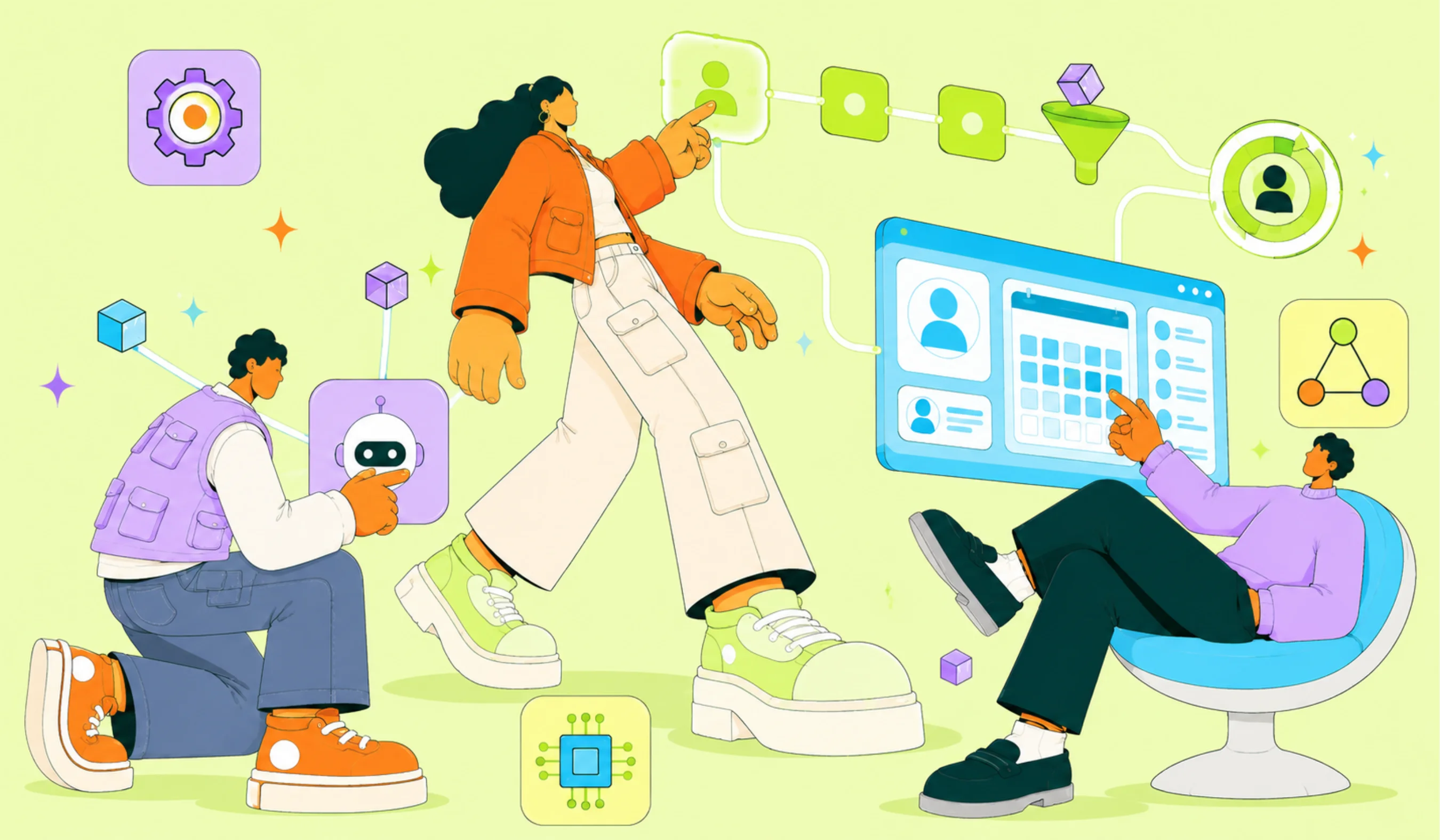 AI automation workflow connecting lead generation, AI agents, CRM, follow- up and appointment booking